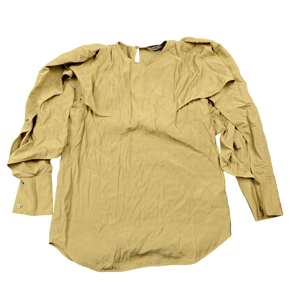 COS Blouse Womens Medium Beige Tunic V-Neck Balloon Sleeve Lightweight